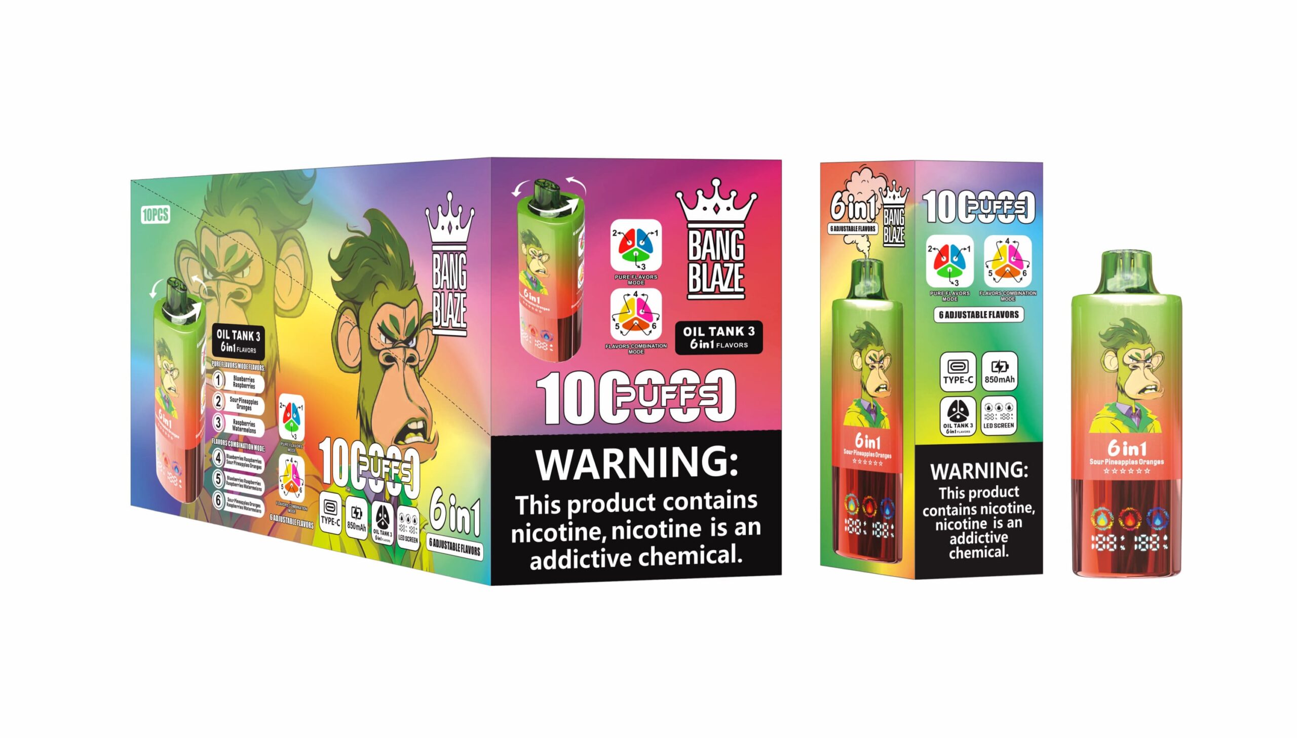 Bang Blaze 100K Puffs 6in1 Vape – 60ML Triple Oil Tanks 6