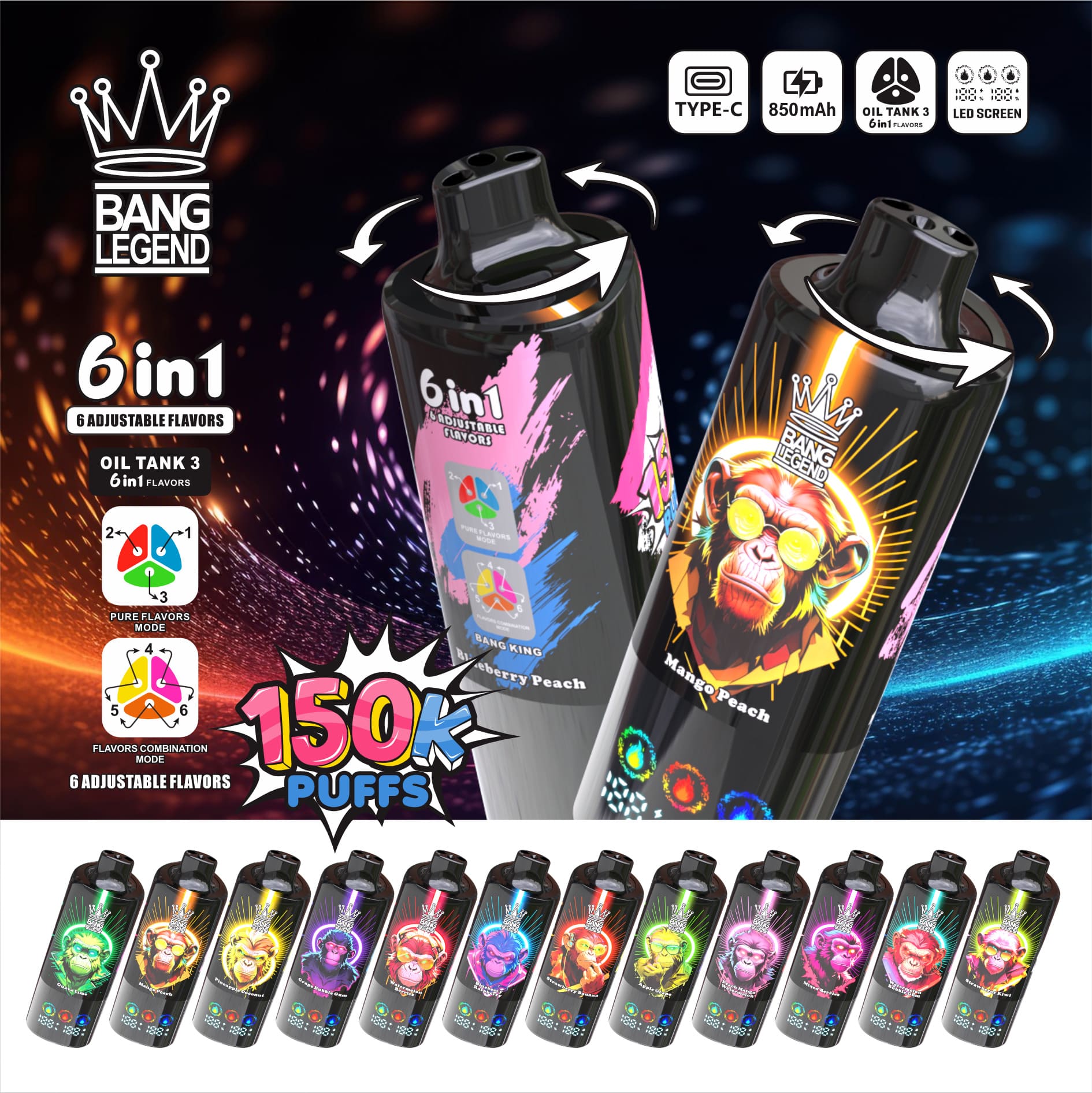 Bang Legend 150000 パフ 6in1 Vape – 超長バッテリー寿命、6-in-1